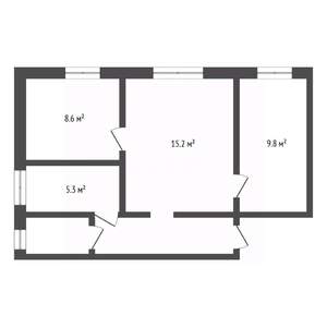 3-к квартира, вторичка, 46м2, 2/2 этаж