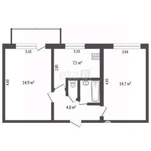 2-к квартира, вторичка, 45м2, 5/5 этаж