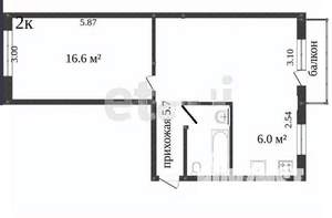 2-к квартира, вторичка, 50м2, 2/5 этаж