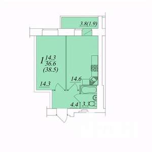 1-к квартира, строящийся дом, 39м2, 4/10 этаж