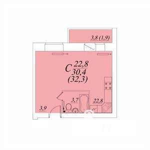 Студия квартира, строящийся дом, 32м2, 4/10 этаж