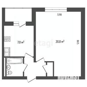 1-к квартира, вторичка, 35м2, 4/5 этаж