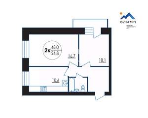 2-к квартира, вторичка, 48м2, 1/9 этаж