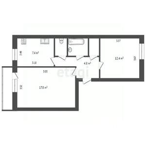 2-к квартира, вторичка, 48м2, 1/5 этаж