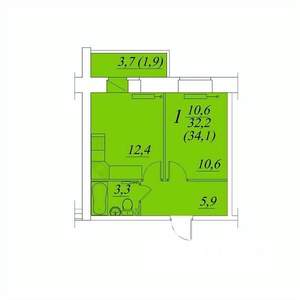 1-к квартира, строящийся дом, 34м2, 7/10 этаж