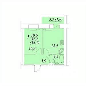 1-к квартира, строящийся дом, 34м2, 6/10 этаж