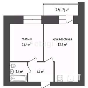 1-к квартира, вторичка, 41м2, 12/16 этаж