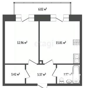 2-к квартира, вторичка, 42м2, 1/4 этаж
