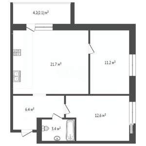 2-к квартира, сданный дом, 57м2, 4/5 этаж