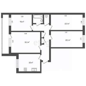 4-к квартира, вторичка, 75м2, 3/9 этаж