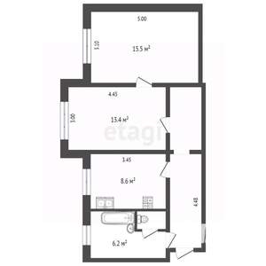 2-к квартира, вторичка, 55м2, 1/2 этаж