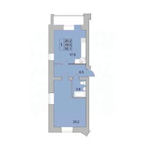 1-к квартира, вторичка, 50м2, 5/6 этаж