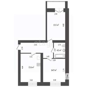 2-к квартира, вторичка, 59м2, 5/9 этаж