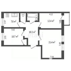 3-к квартира, вторичка, 68м2, 3/3 этаж