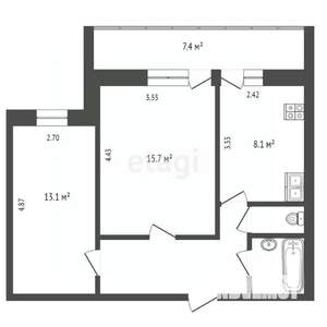 2-к квартира, вторичка, 52м2, 1/9 этаж