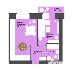1-к квартира, строящийся дом, 40м2, 3/12 этаж