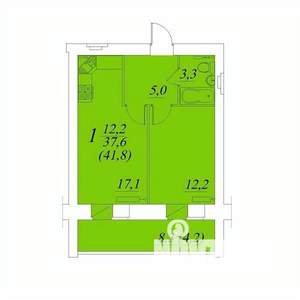 1-к квартира, строящийся дом, 42м2, 8/10 этаж