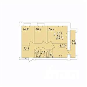 3-к квартира, строящийся дом, 70м2, 2/10 этаж