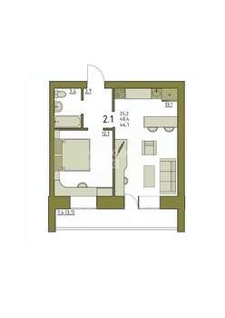 2-к квартира, вторичка, 44м2, 1/5 этаж