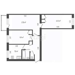 3-к квартира, вторичка, 59м2, 2/5 этаж