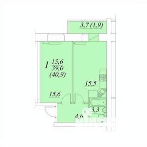 1-к квартира, строящийся дом, 41м2, 8/10 этаж