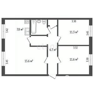 3-к квартира, вторичка, 60м2, 1/2 этаж