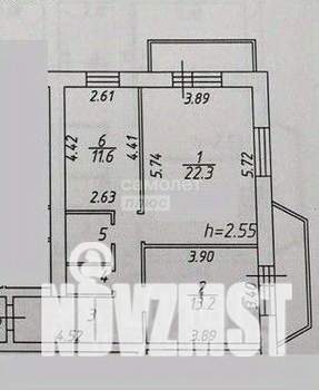 2-к квартира, вторичка, 62м2, 4/5 этаж