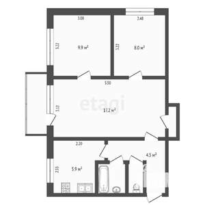 3-к квартира, вторичка, 50м2, 2/5 этаж