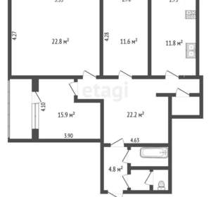4-к квартира, вторичка, 96м2, 1/9 этаж