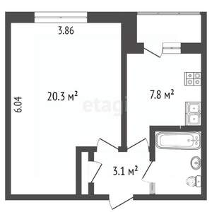 1-к квартира, вторичка, 35м2, 1/5 этаж