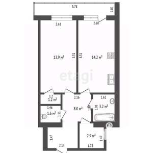 1-к квартира, вторичка, 45м2, 4/4 этаж