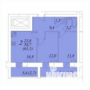 2-к квартира, строящийся дом, 61м2, 7/10 этаж