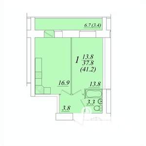 1-к квартира, строящийся дом, 41м2, 8/10 этаж