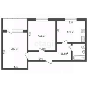 2-к квартира, вторичка, 64м2, 5/10 этаж