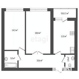 2-к квартира, сданный дом, 62м2, 3/9 этаж