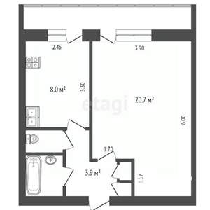 1-к квартира, вторичка, 37м2, 4/9 этаж