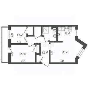 3-к квартира, вторичка, 63м2, 3/5 этаж