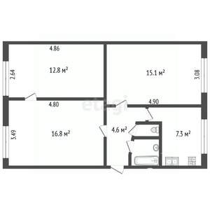 3-к квартира, вторичка, 59м2, 1/5 этаж