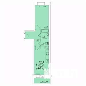 1-к квартира, строящийся дом, 44м2, 10/10 этаж