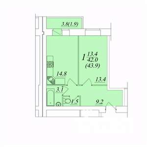 1-к квартира, строящийся дом, 44м2, 1/10 этаж