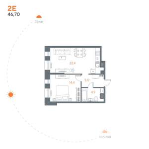 1-к квартира, вторичка, 47м2, 3/8 этаж