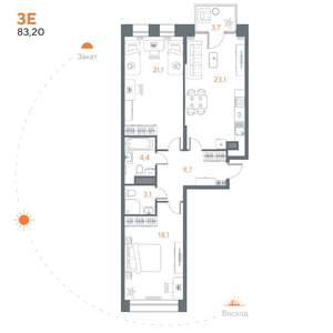 2-к квартира, вторичка, 83м2, 1/8 этаж
