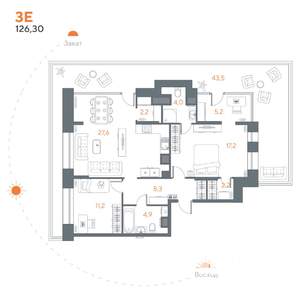 2-к квартира, вторичка, 126м2, 8/8 этаж