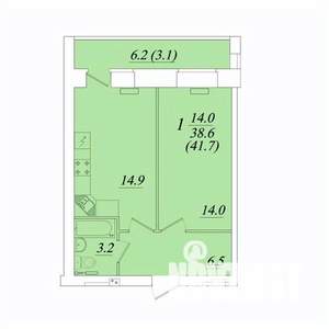 1-к квартира, строящийся дом, 42м2, 1/10 этаж