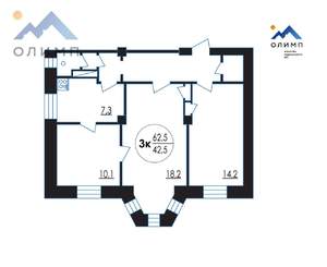 3-к квартира, вторичка, 63м2, 1/2 этаж