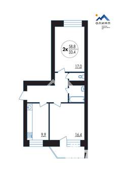 2-к квартира, вторичка, 59м2, 10/10 этаж