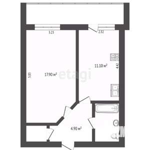 1-к квартира, вторичка, 48м2, 3/9 этаж