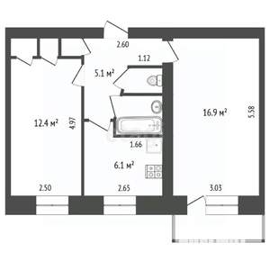2-к квартира, вторичка, 44м2, 3/5 этаж