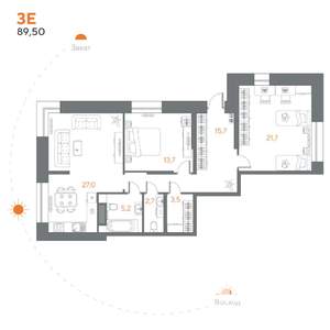 2-к квартира, вторичка, 90м2, 1/8 этаж