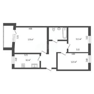 3-к квартира, вторичка, 66м2, 5/5 этаж